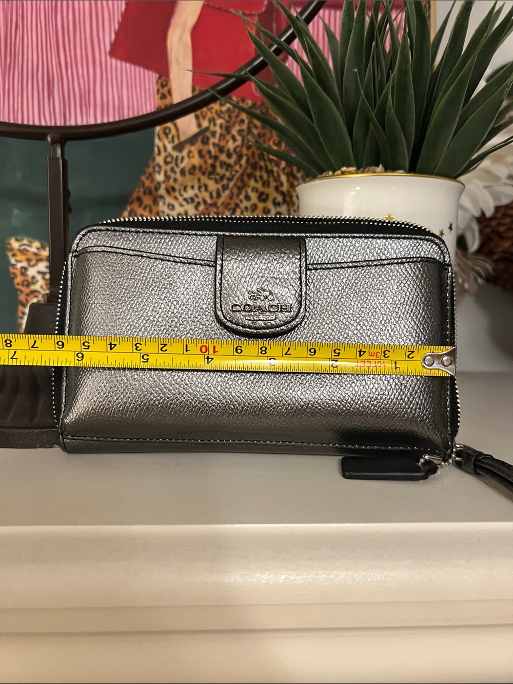 Coach NIB Metallic Gunmetal Zip Wristlet Wallet - Picture 10 of 11